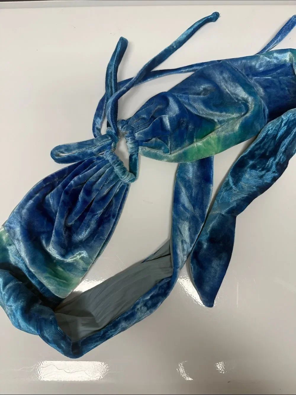 Blue Velvet Bathing Suit Top - Bikini Top - Size Small - Tie Back NWOT
